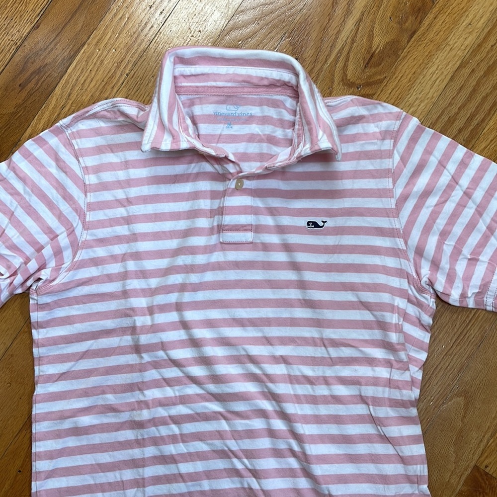 Vineyard Vines Pink and White Stripe Polo